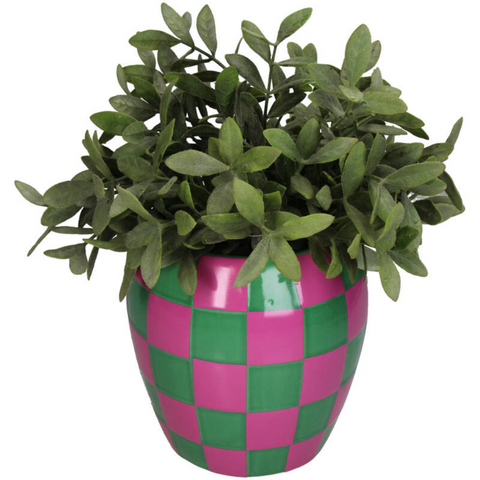 Pot de fleurs à damier rose et vert inside déco