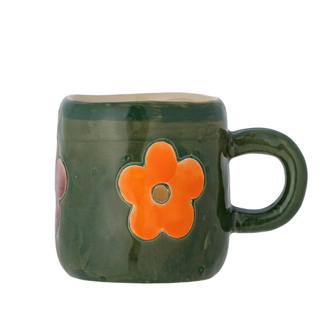 Tasse à expresso verte avec des fleurs orange inside déco