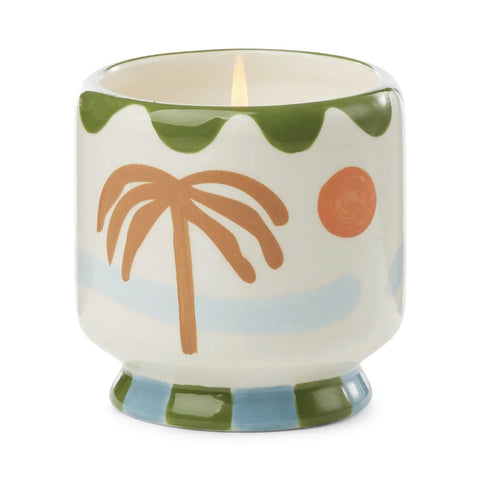 Pot céramique bougie parfumée iris Palm tree bleu et vert inside