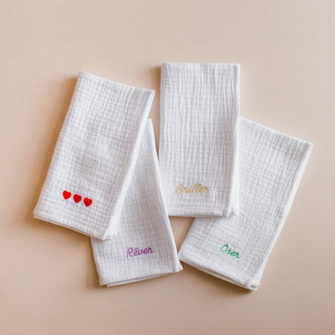 Serviette de table brodée en gaze de coton - INSIDE Box - Shop - Conseil