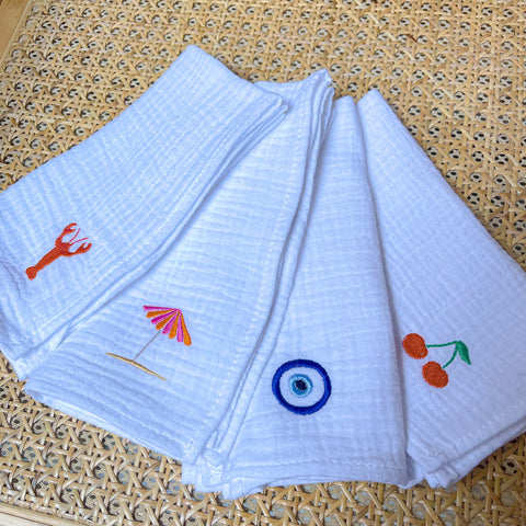 Serviette de table brodée en gaze de coton - Summer