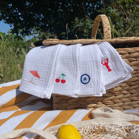 Serviette de table brodée en gaze de coton - Summer