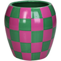 Pot de fleurs motif damier rose et vert inside déco 