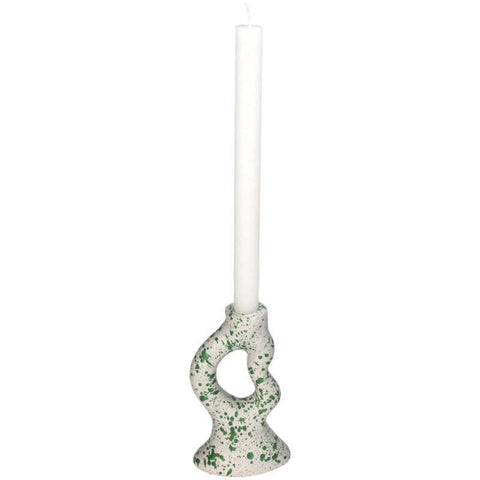 Bougeoir vert et blanc moucheté inside déco 