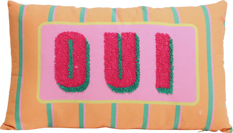 Coussin rayé orange et vert "oui" Inside déco 