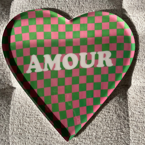 Plateau forme de coeur motif damier coloré Amour Inside déco 