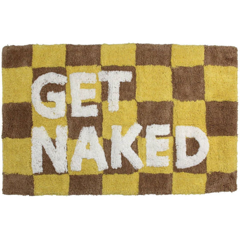 Tapis de bain damier jaune et marron get naked inside déco 