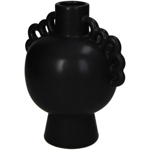 Vase en céramique rond noir avec anses dentelles inside déco 