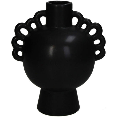 Vase rond noir avec anses dentelles inside déco 