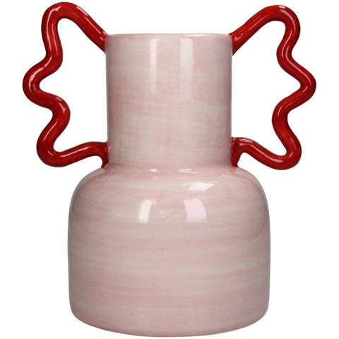 Vase rose avec grandes anses rouges Inside déco 