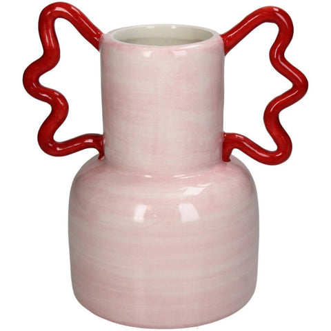 Vase rose avec des grandes anses rouges Inside déco 