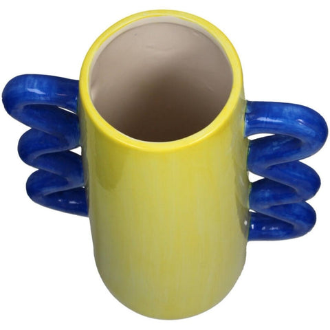 Vase jaune et bleu anses ondulées inside déco 