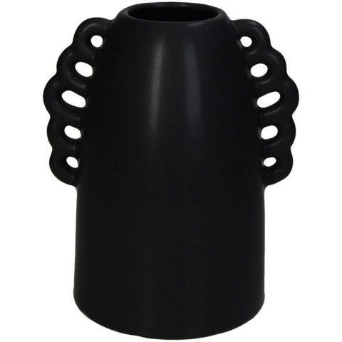 Vase noir en céramique avec anses dentelles inside déco 