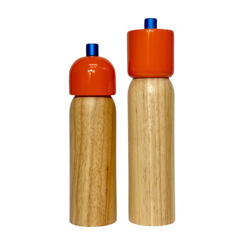saliere poivrier Woodie Maegen bois orange detail bleu